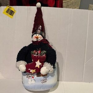 Festive Snowman Plush with Red Hat and Stocking